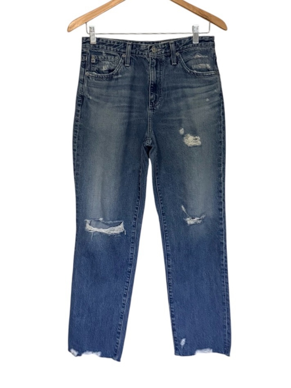 AG Phoebe Vintage High Waisted Tapered Leg Jeans Distressed Denim Size 28